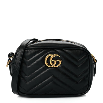 Gucci Calfskin Matelasse Mini GG Marmont Chain Shoulder Bag Black 2 of 21