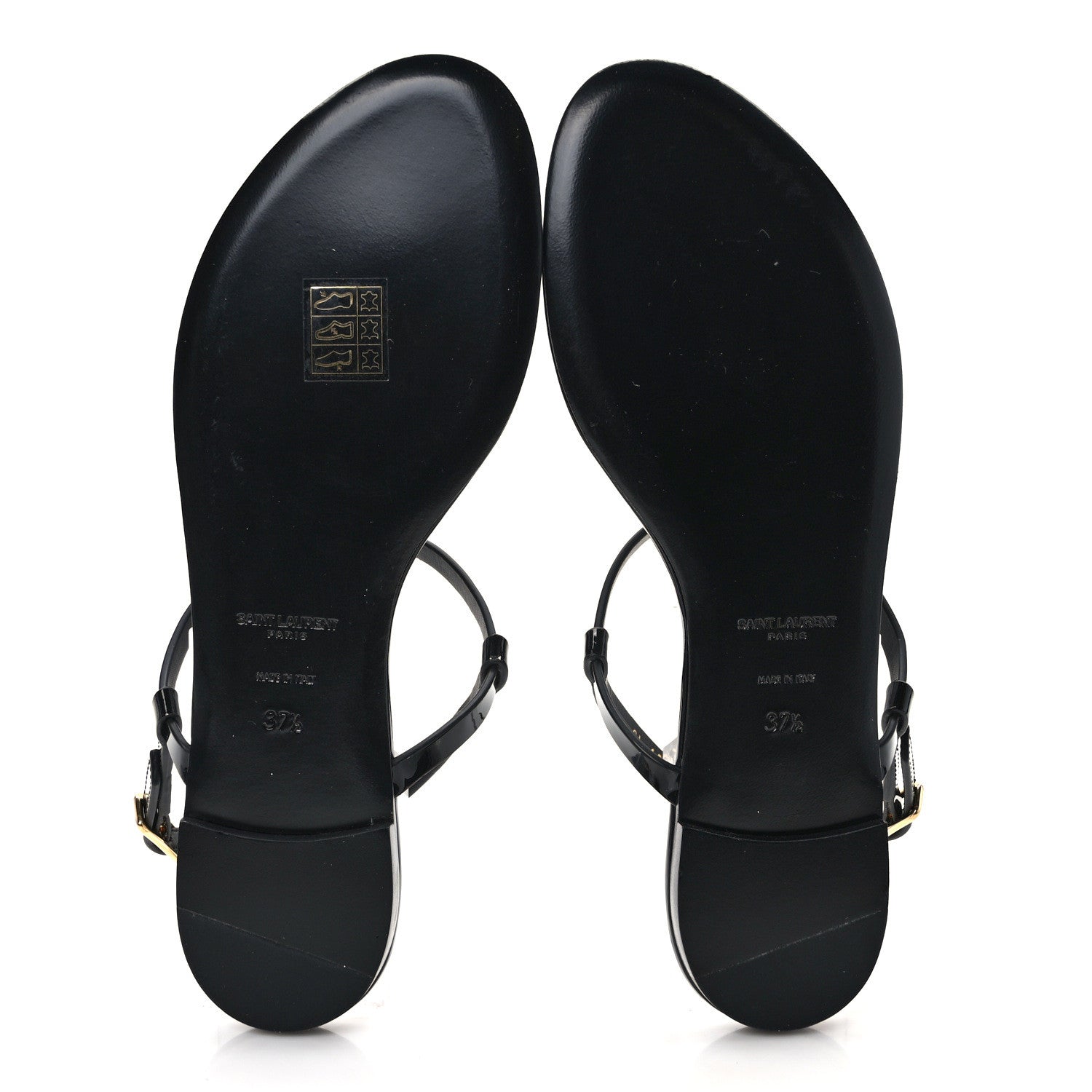 Saint Laurent Patent Calfskin Cassandra Monogram Sandals 37.5 Black 5 of 8