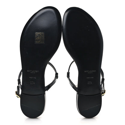 Saint Laurent Patent Calfskin Cassandra Monogram Sandals 37.5 Black 5 of 8