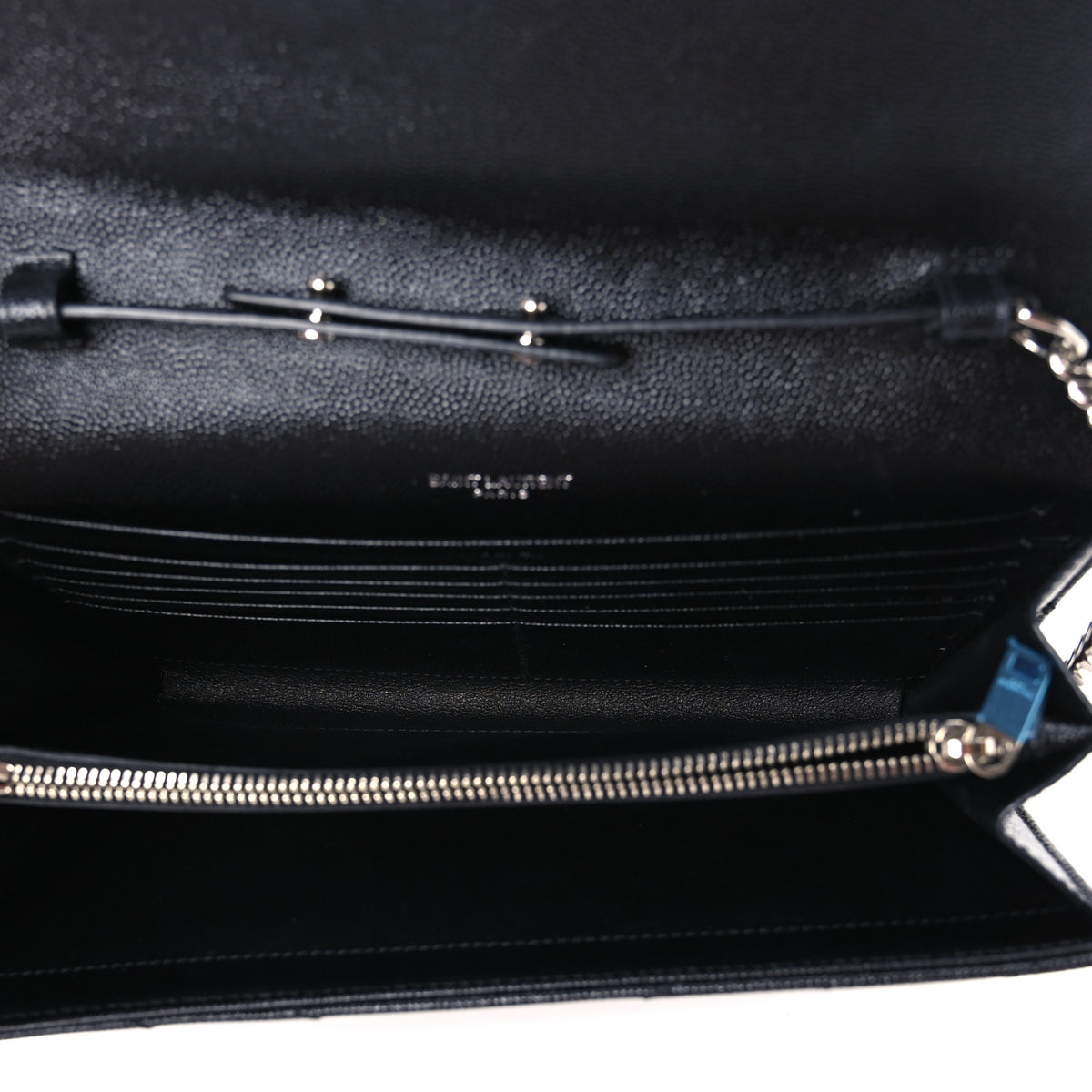 Saint Laurent Grain De Poudre Matelasse Chevron Monogram Chain Wallet Black 4 of 9