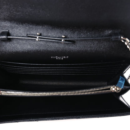 Saint Laurent Grain De Poudre Matelasse Chevron Monogram Chain Wallet Black 4 of 9