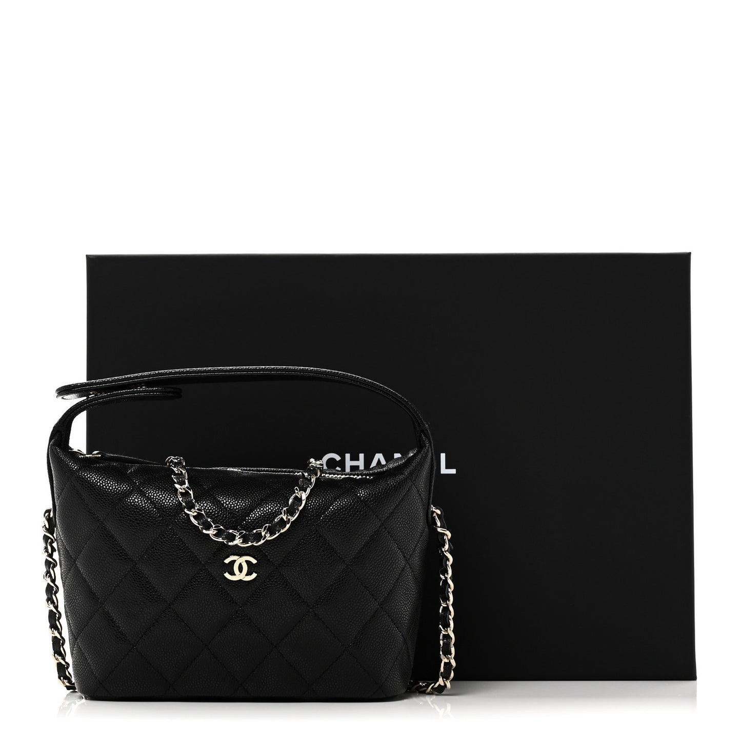 Caviar Quilted Hobo Clutch With Chain Black