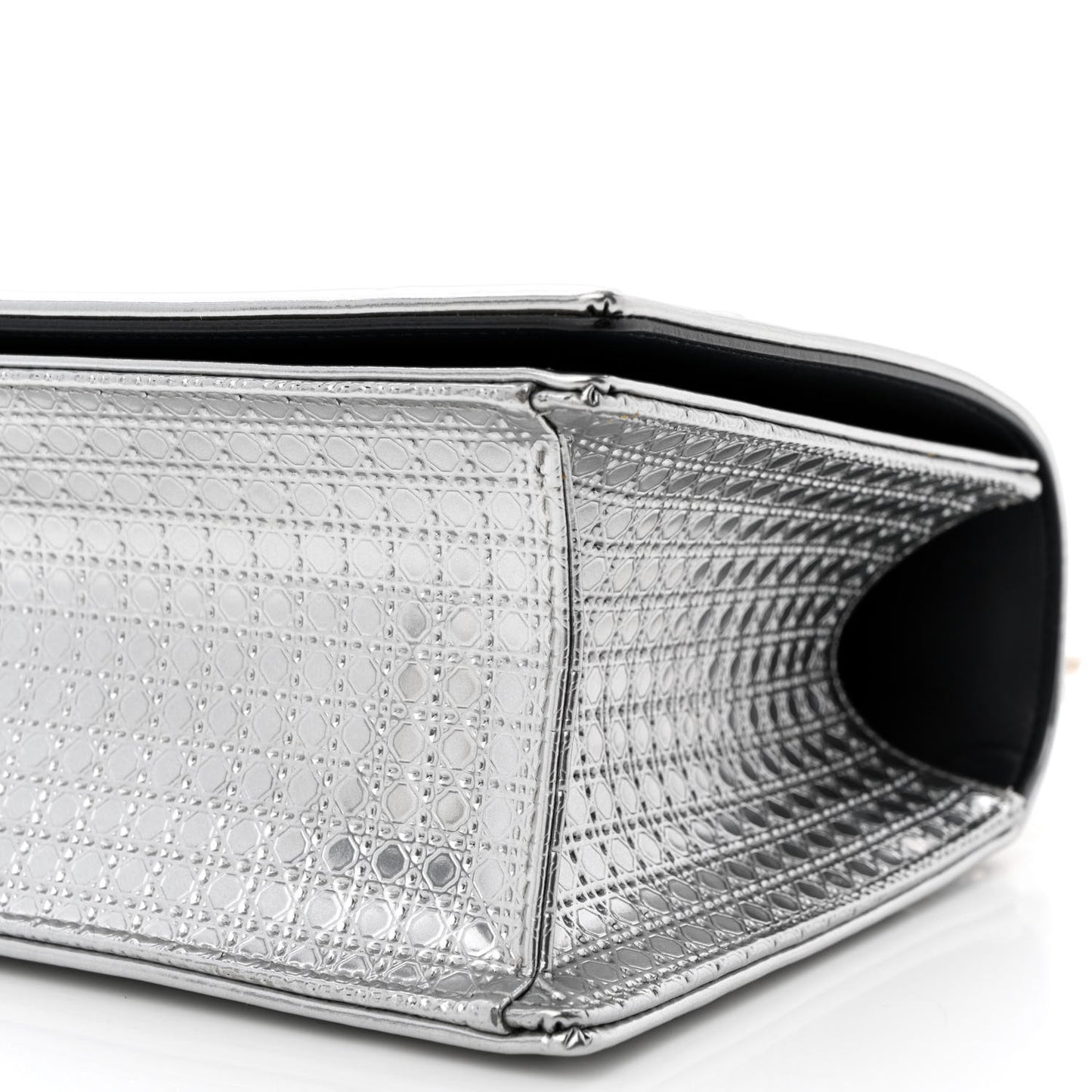 Metallic Patent Micro-Cannage Medium Diorama Flap Bag Silver