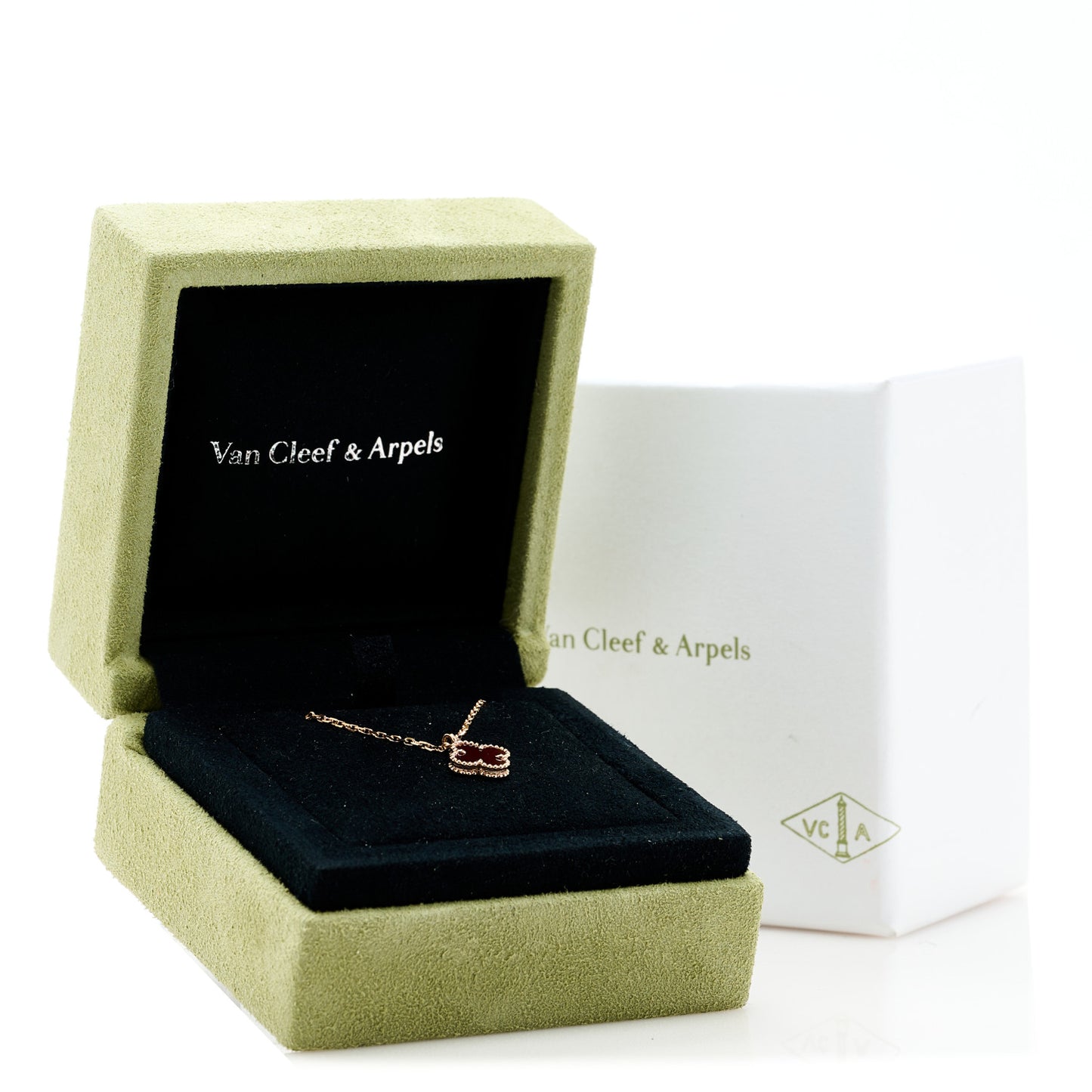 18K Rose Gold Carnelian Sweet Alhambra Pendant Necklace