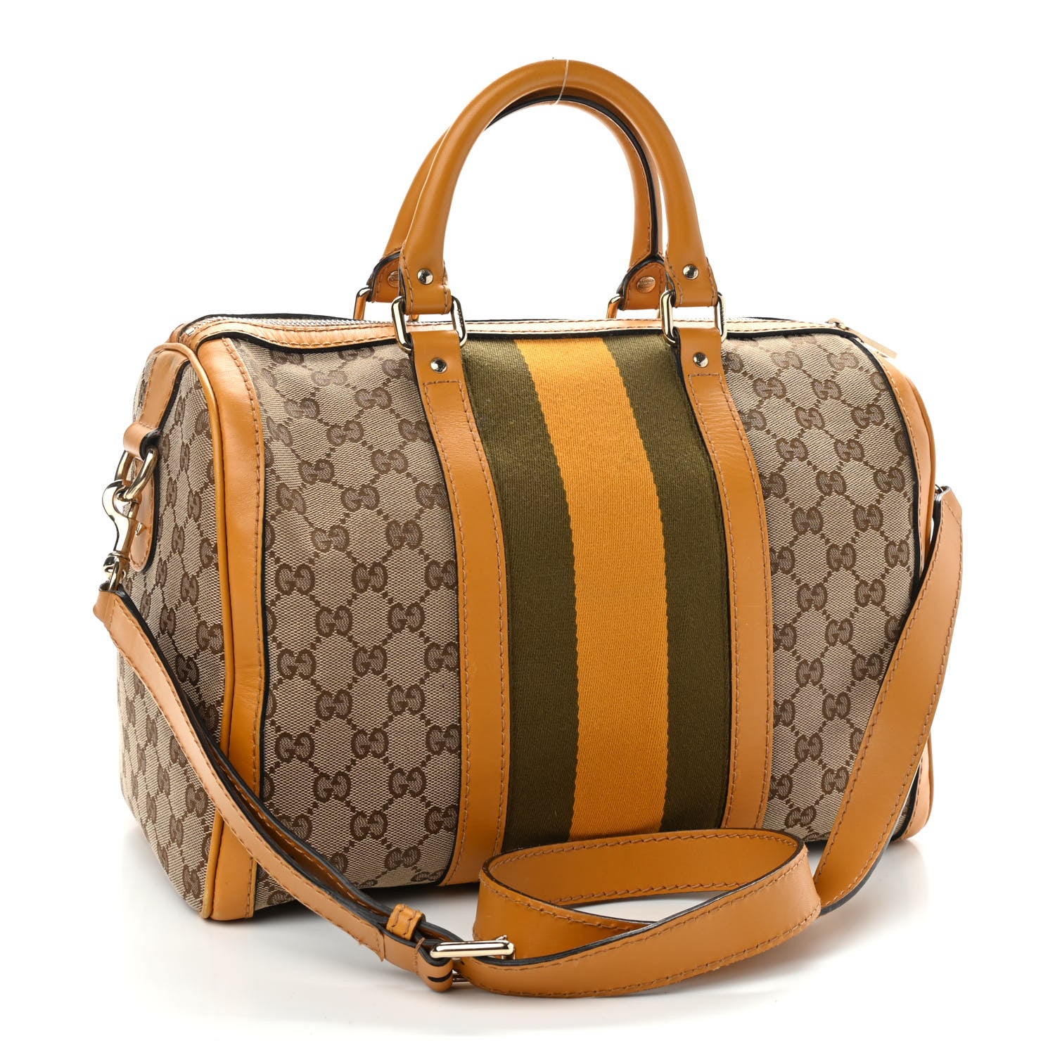 Gucci Monogram Selleria Calfskin Vintage Web Medium Boston Beige Ebony Yellow 3 of 14