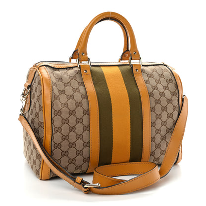 Gucci Monogram Selleria Calfskin Vintage Web Medium Boston Beige Ebony Yellow 3 of 14