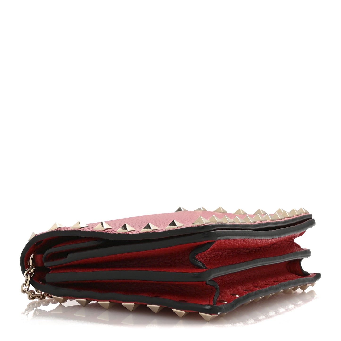 Pebbled Calfskin Rockstud Wallet on Chain Rouge Pur