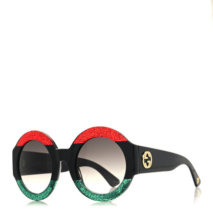 Gucci Acetate Glitter Round Frame GG0084S Sunglasses Red Green 1 of 7