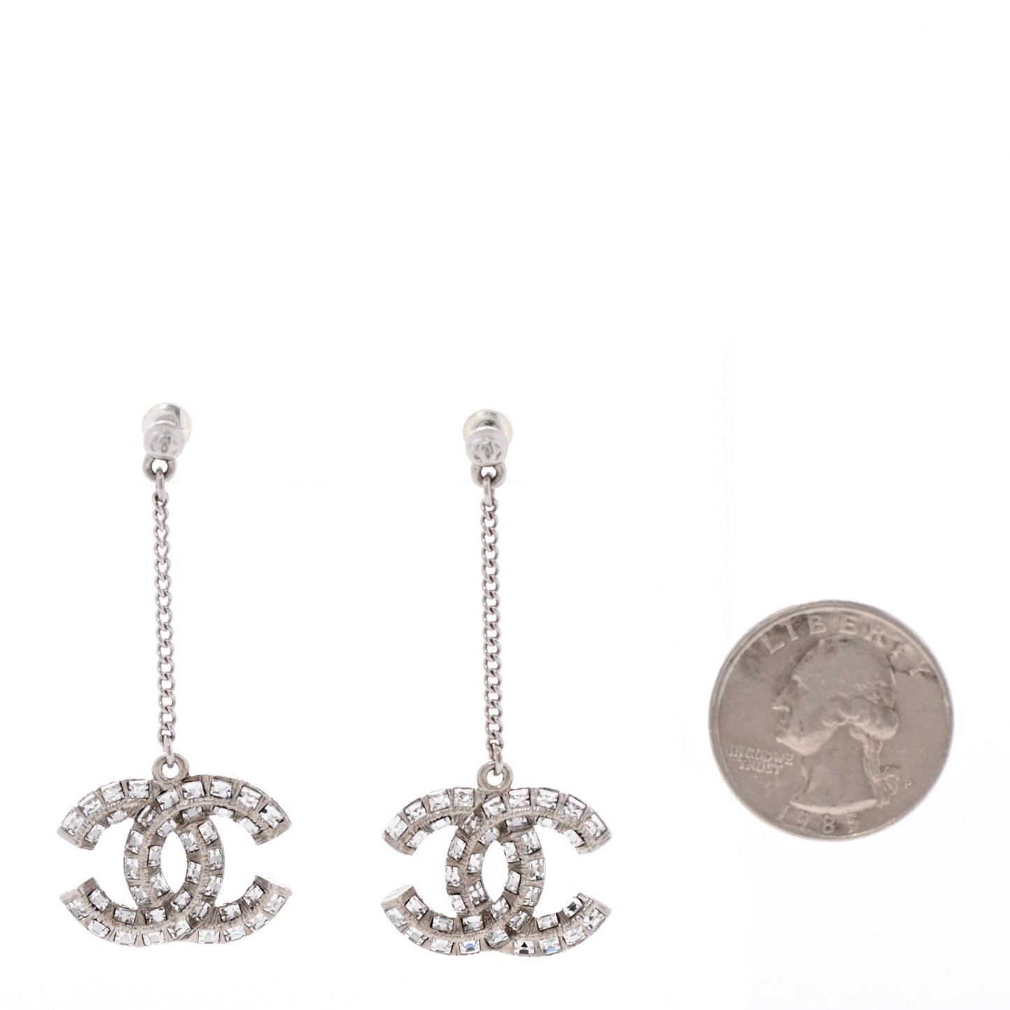 Baguette Crystal CC Drop Earrings Silver