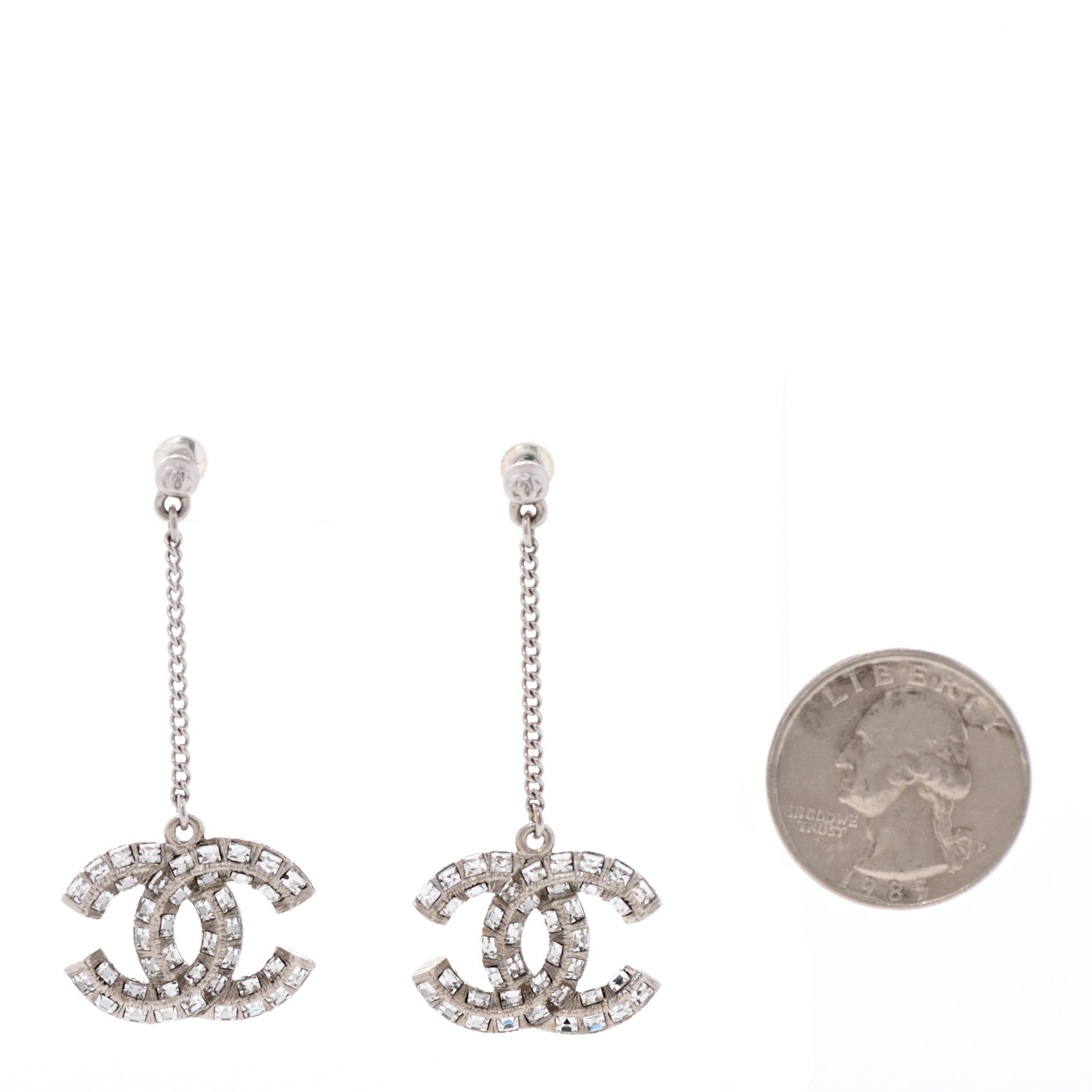 Chanel Baguette Crystal CC Drop Earrings Silver 2 of 4