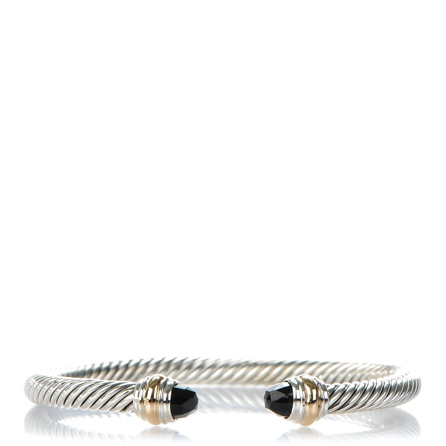 Sterling Silver 14K Yellow Gold Black Onyx 5mm Cable Classics Bracelet