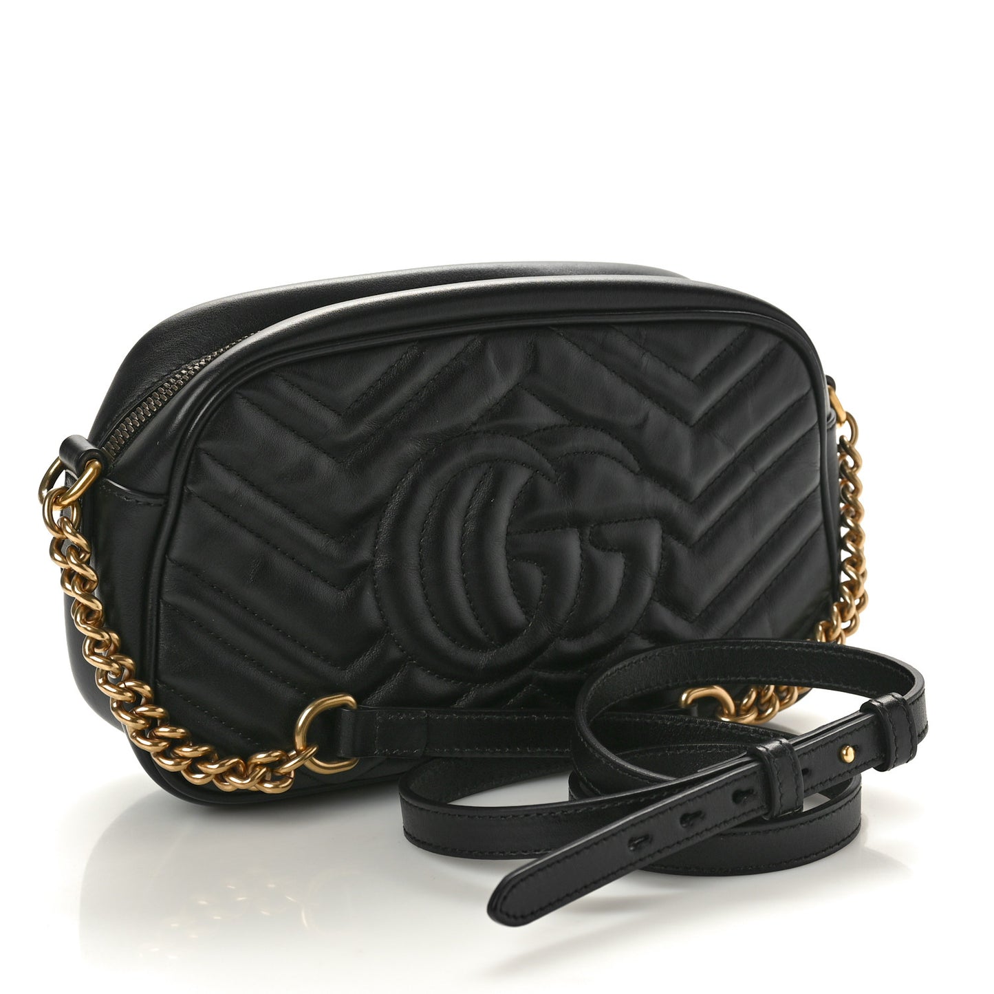 Calfskin Matelasse Small GG Marmont Chain Shoulder Bag Black