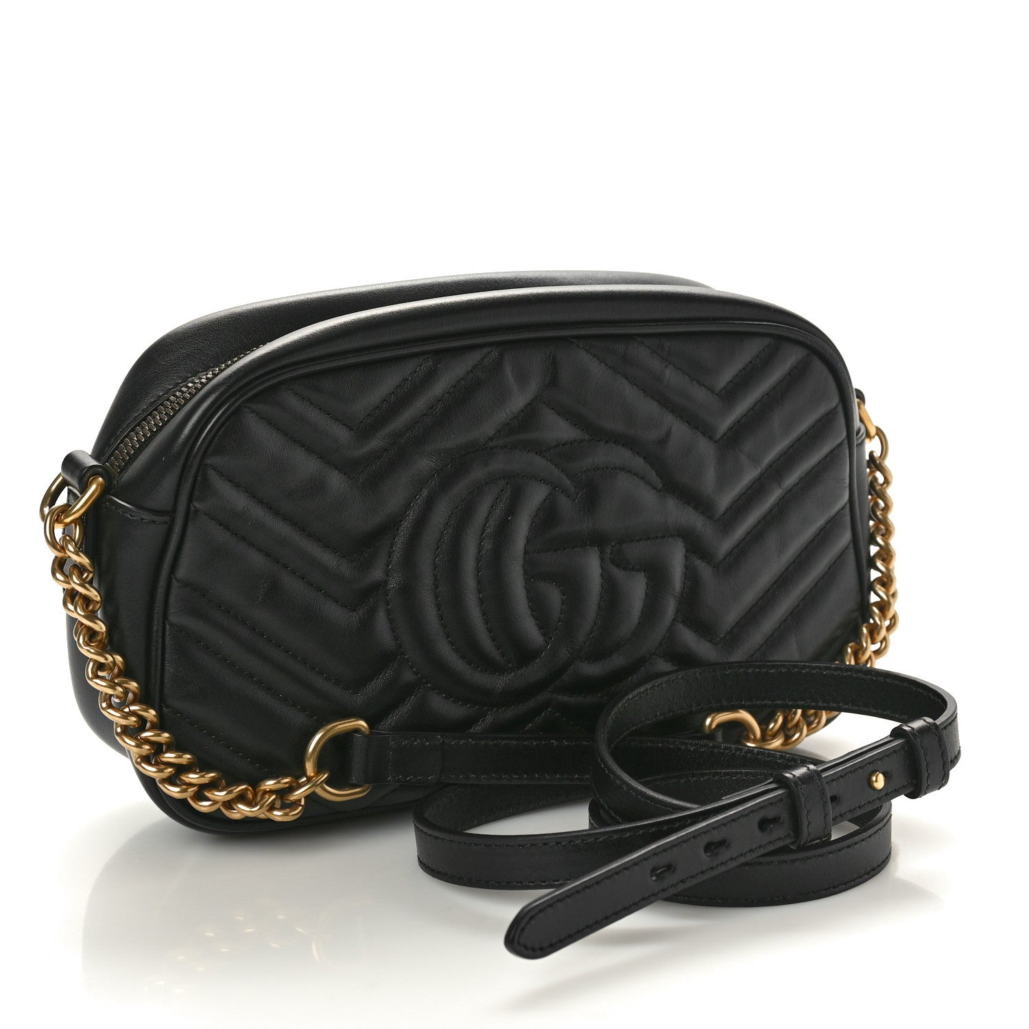 Gucci Calfskin Matelasse Small GG Marmont Chain Shoulder Bag Black 3 of 10