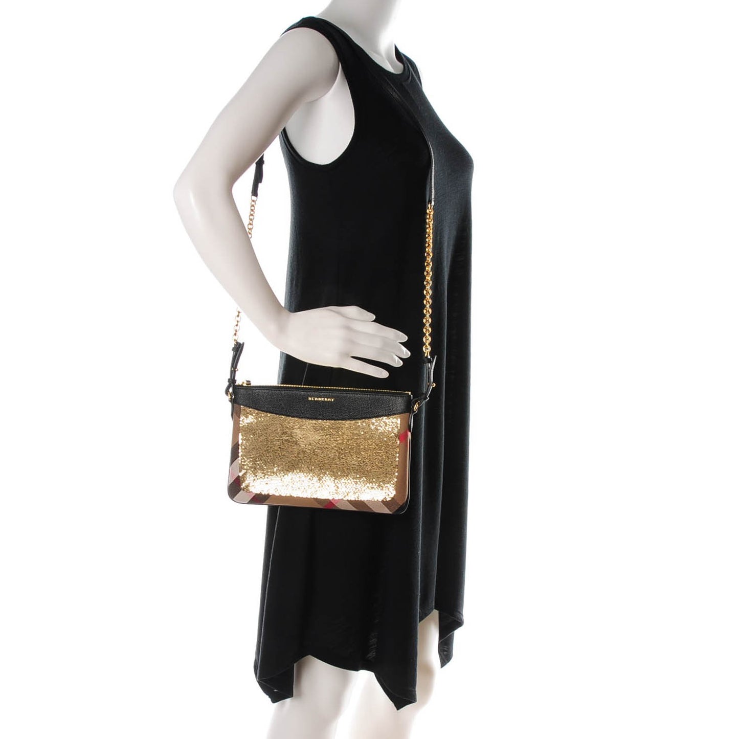 House Check Sequin Peyton Crossbody Clutch Bag Gold Black