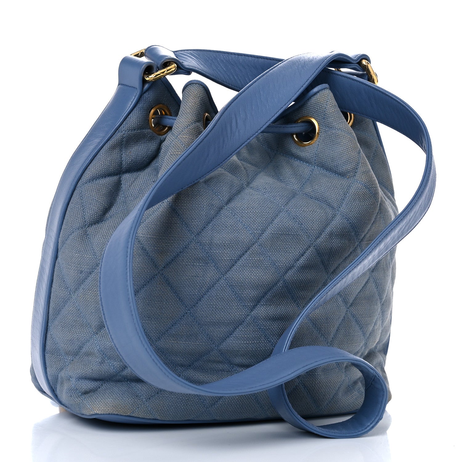 Chanel Canvas Quilted CC Drawstring Bucket Bag Blue 4 of 31