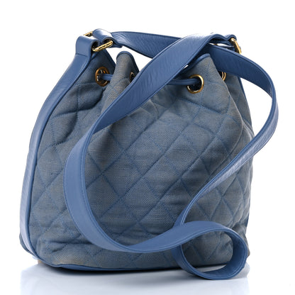 Chanel Canvas Quilted CC Drawstring Bucket Bag Blue 4 of 31