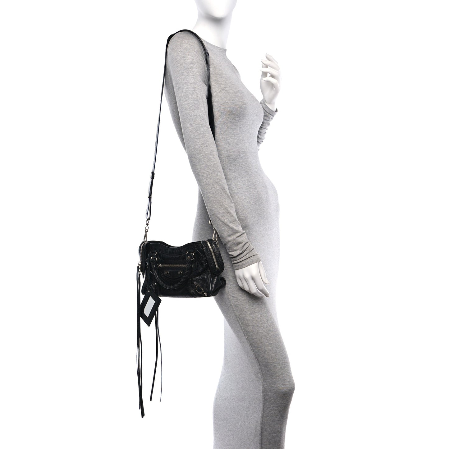 Agneau Classic Silver Hardware Mini City Logo Strap Black White