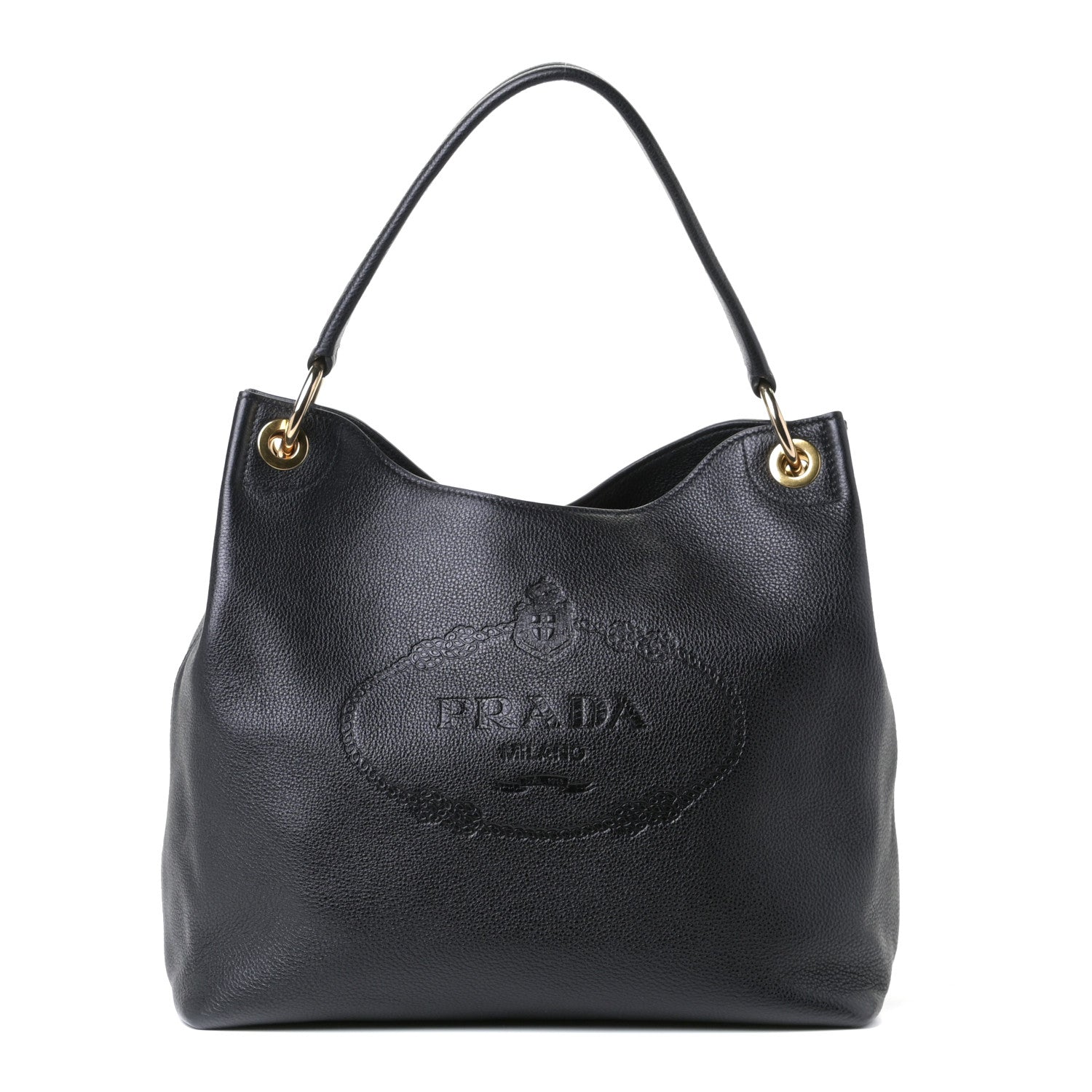 Prada Vitello Phenix Embossed Logo Hobo Black 1 of 4