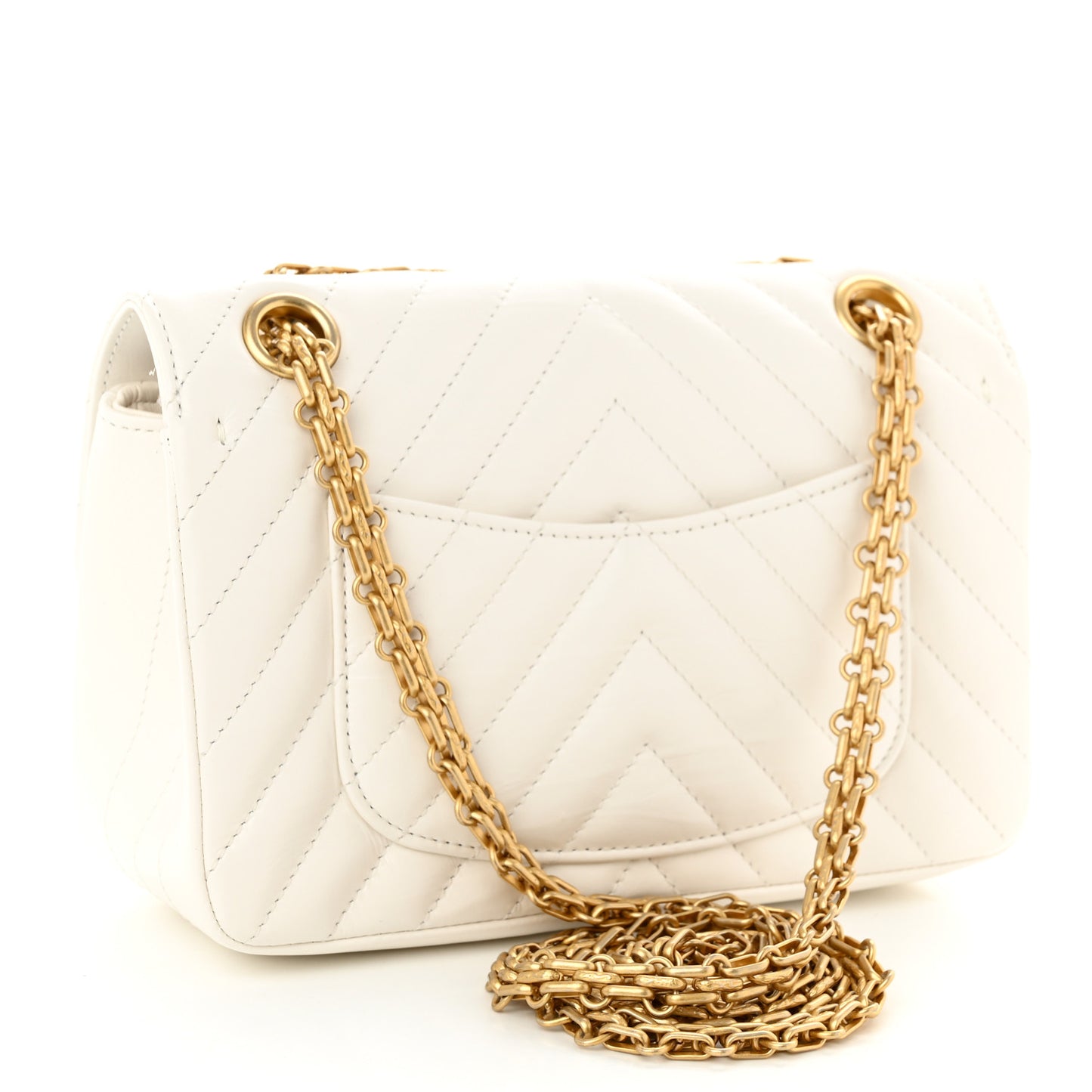 Aged Calfskin Chevron Quilted 2.55 Reissue Mini Flap White