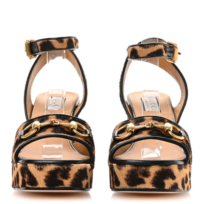 Gucci Calf Hair Leopard Print Horsebit 25/60mm Platform Sandals 36 Hazelnut Black 3 of 9