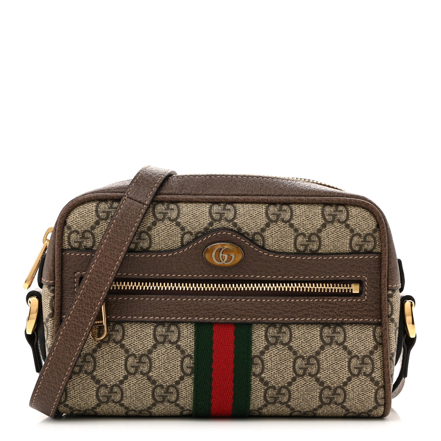 Gucci GG Supreme Monogram Web Mini Ophidia Shoulder Bag Brown 1 of 12