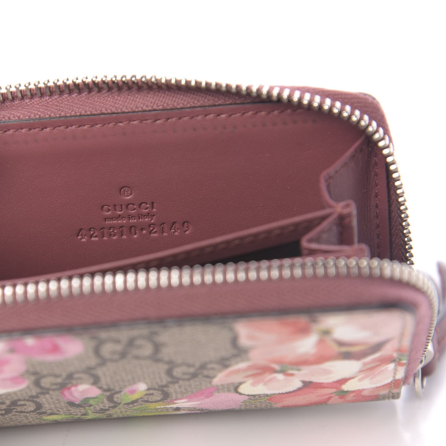 GG Supreme Monogram Blooms Zip Around Card Case Wallet Beige Multicolor Dry Rose