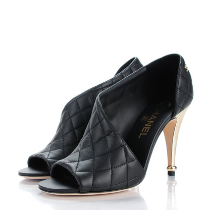 Chanel Calfskin Quilted Peep Toe Pumps 36.5 Black 3 of 8
