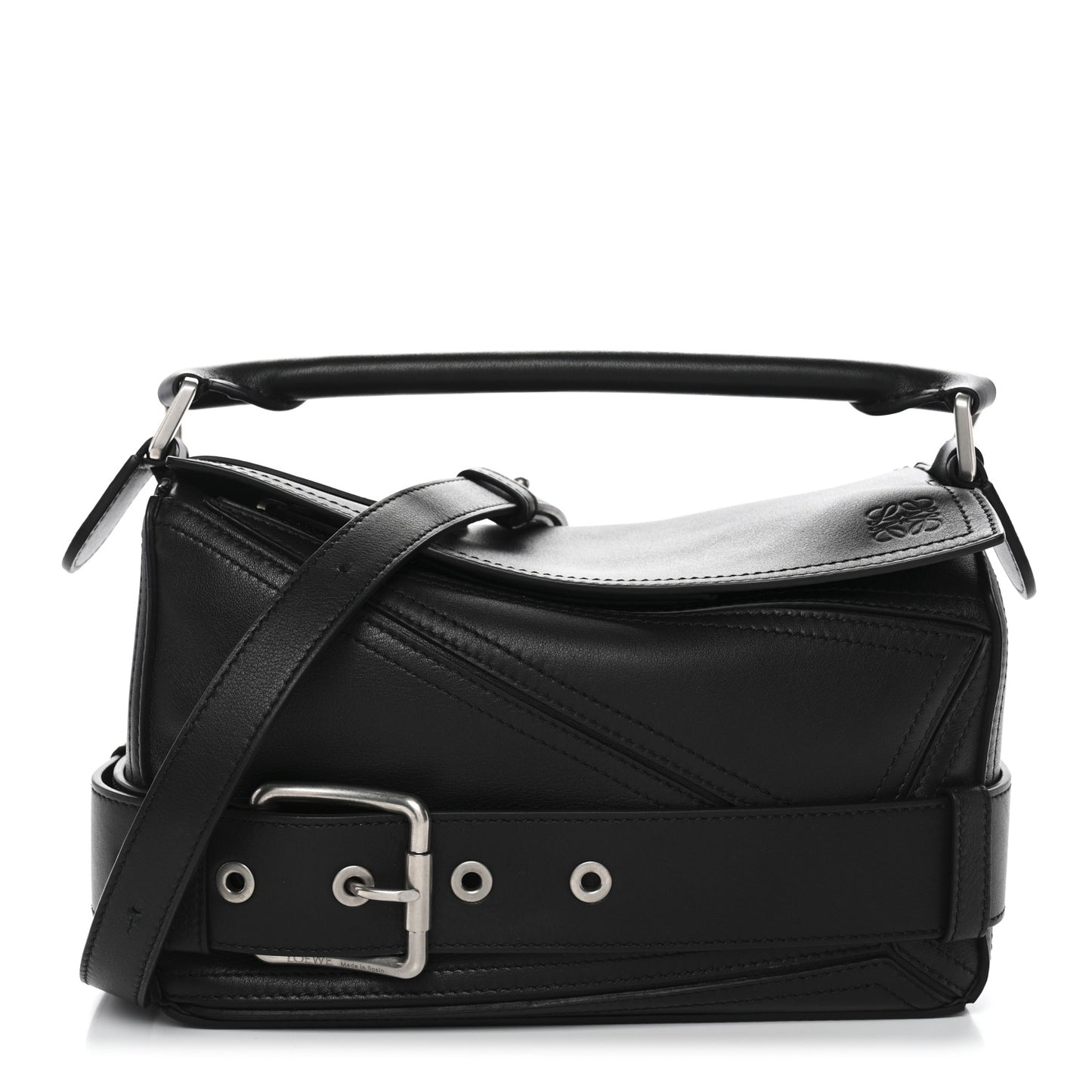 Shiny Calfskin Small Puzzle Biker Bag Black