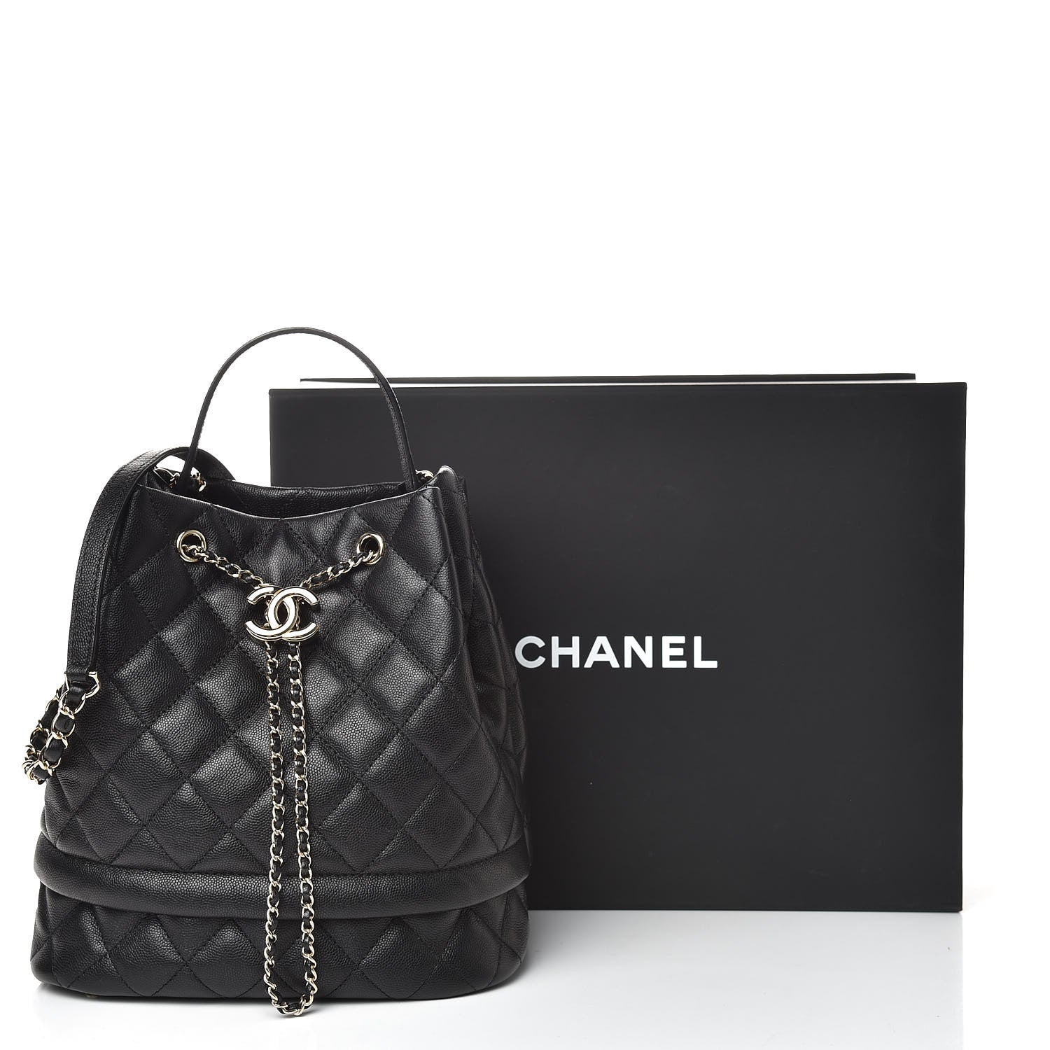 Chanel Caviar Quilted Large Rolled Up Bucket Drawstring Bag Black 11 of 11