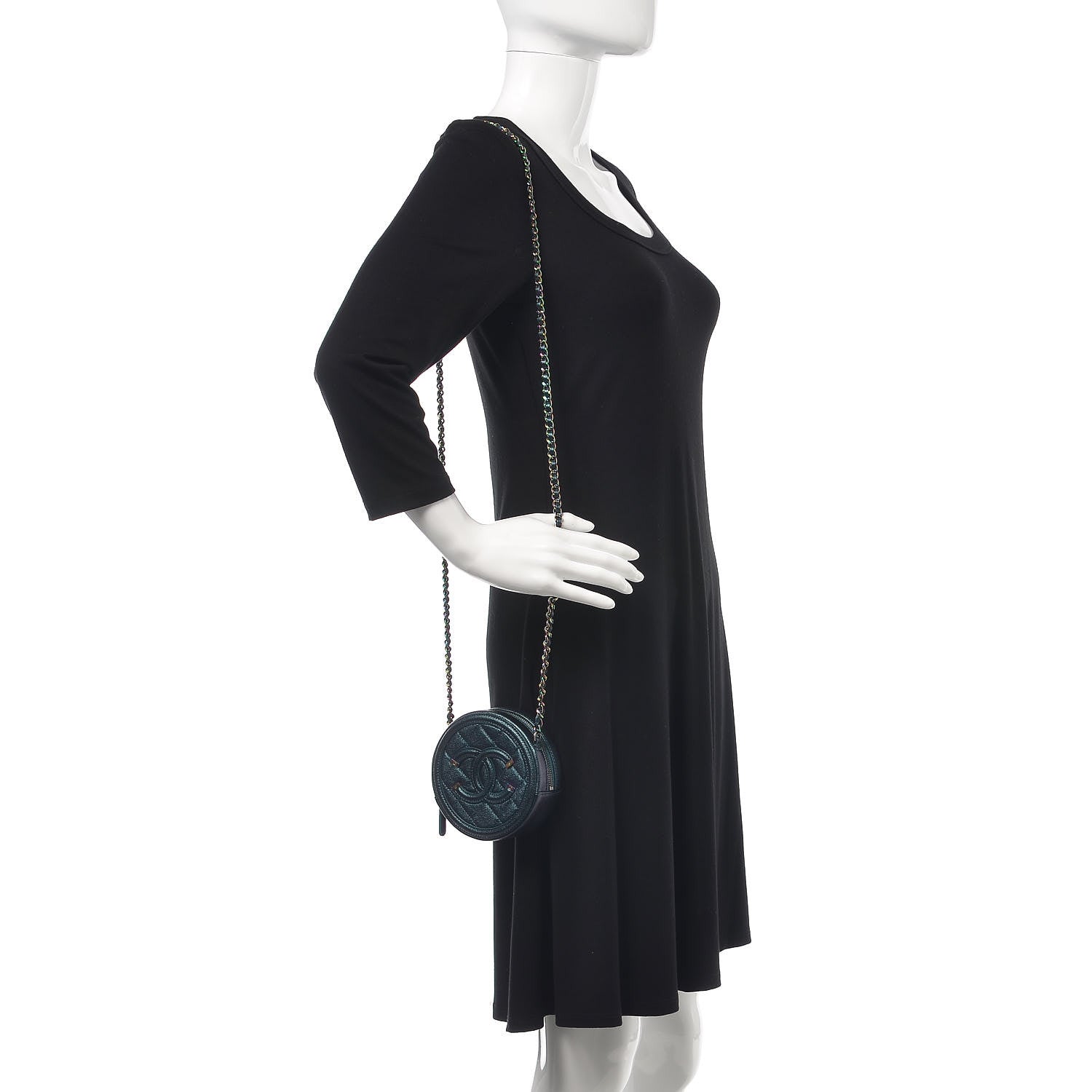 Chanel Iridescent Caviar Quilted Round Filigree Crossbody Dark Turquoise 2 of 8