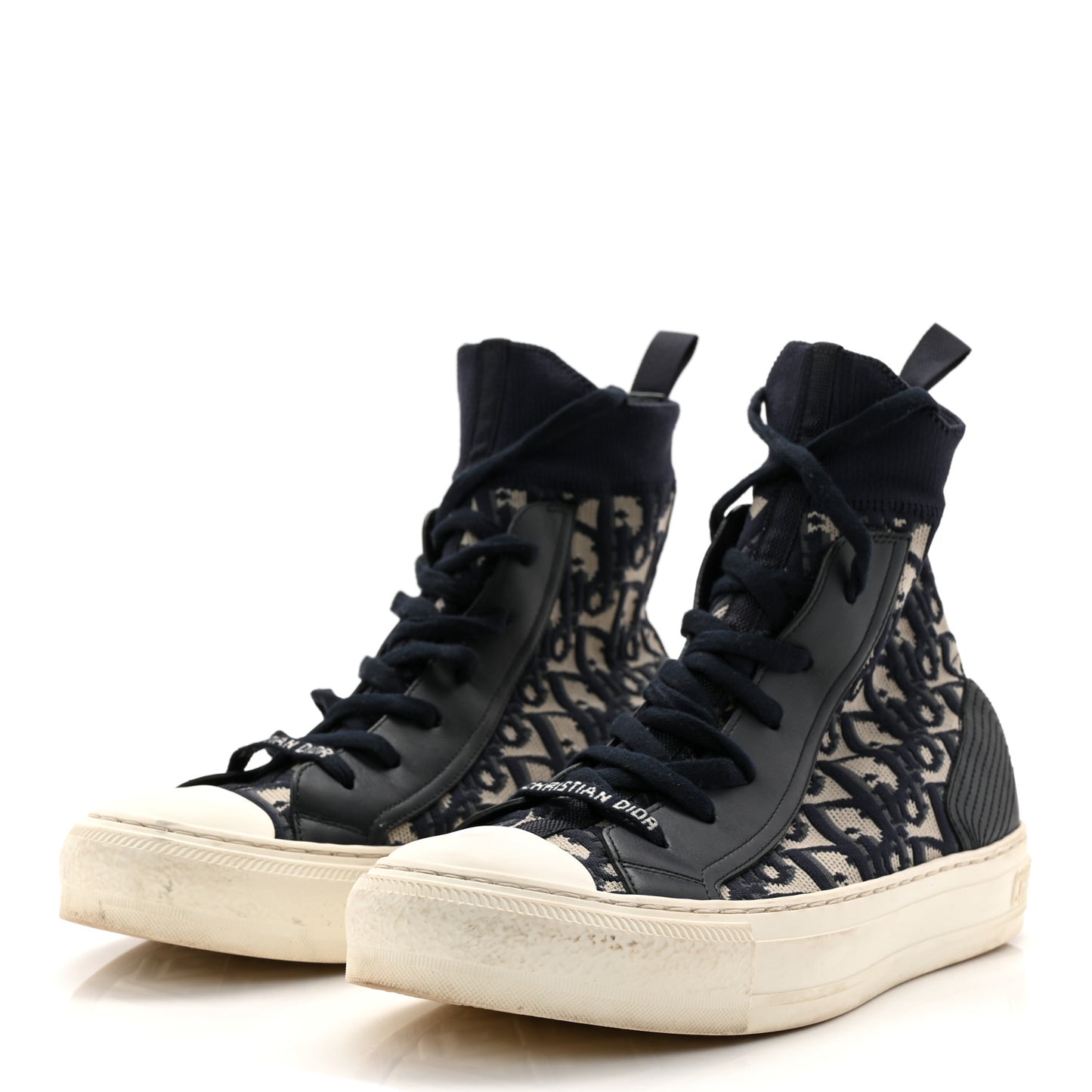 Technical Knit Calfskin Oblique Womens Walk'n Dior High Top Sneakers 39 Deep Blue