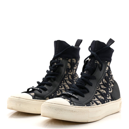 Christian Dior Technical Knit Calfskin Oblique Womens Walk'n Dior High Top Sneakers 39 Deep Blue 3 of 9