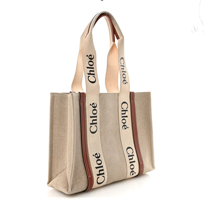 Chloe Cotton Calfskin Medium Woody Ribbon Tote White Brown 3 of 9