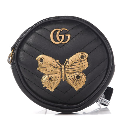 Gucci Calfskin Matelasse Animal Studs GG Marmont Round Wrist Wallet Black 1 of 13