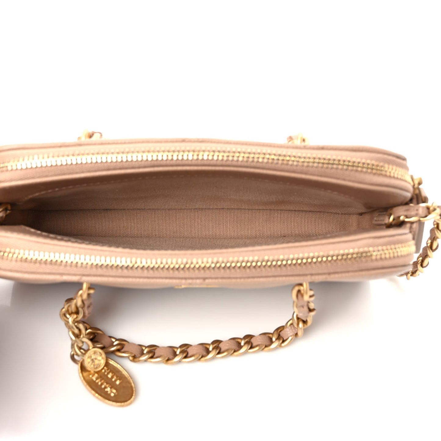 Caviar Quilted Small Clutch With Chain Beige
