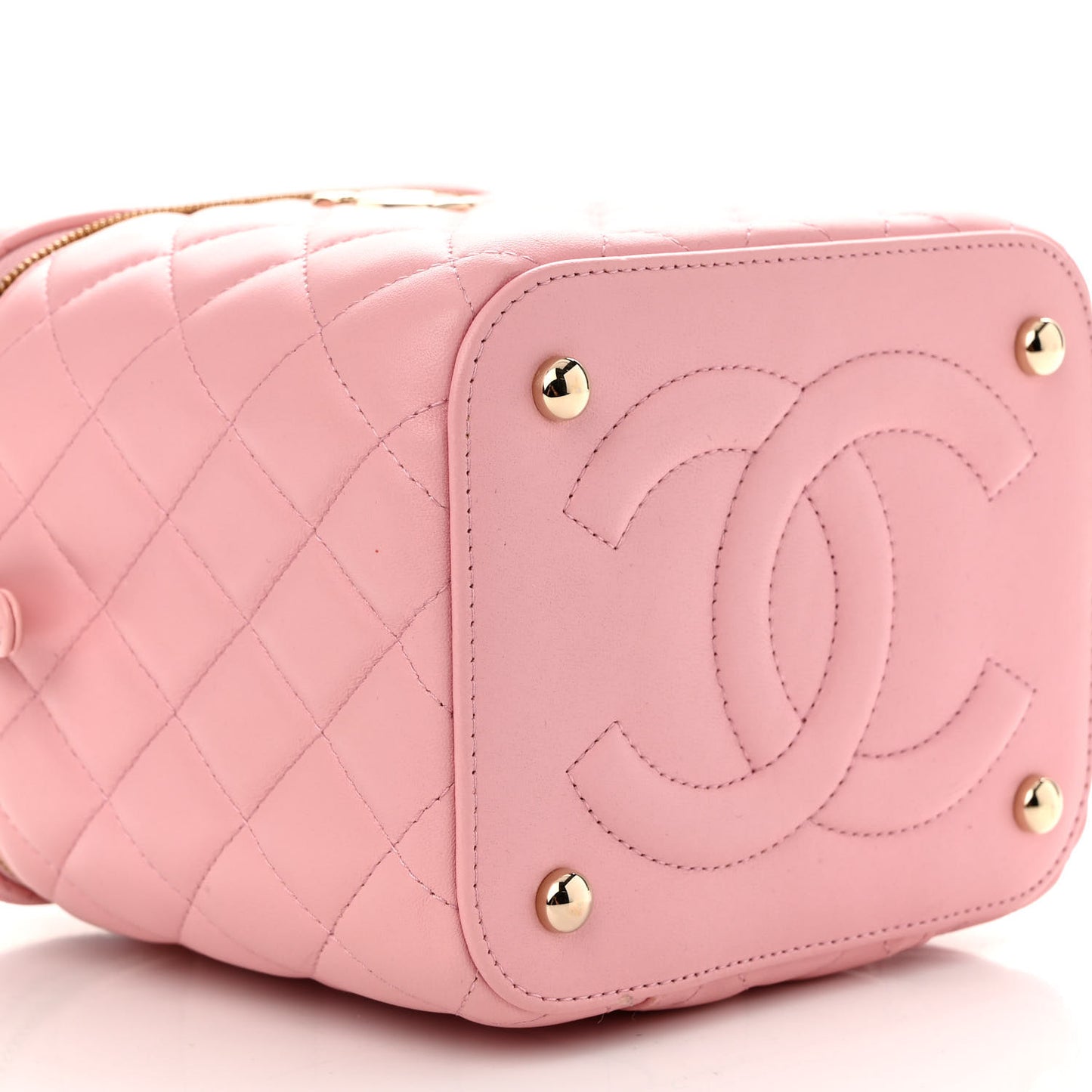 Lambskin Quilted Small Top Handle Vanity Case With Chain Pink