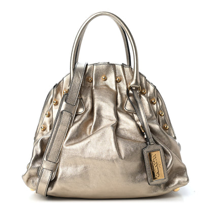 Valentino Garavani Metallic Calfskin Vanite Studded Dome Satchel Gold 1 of 4