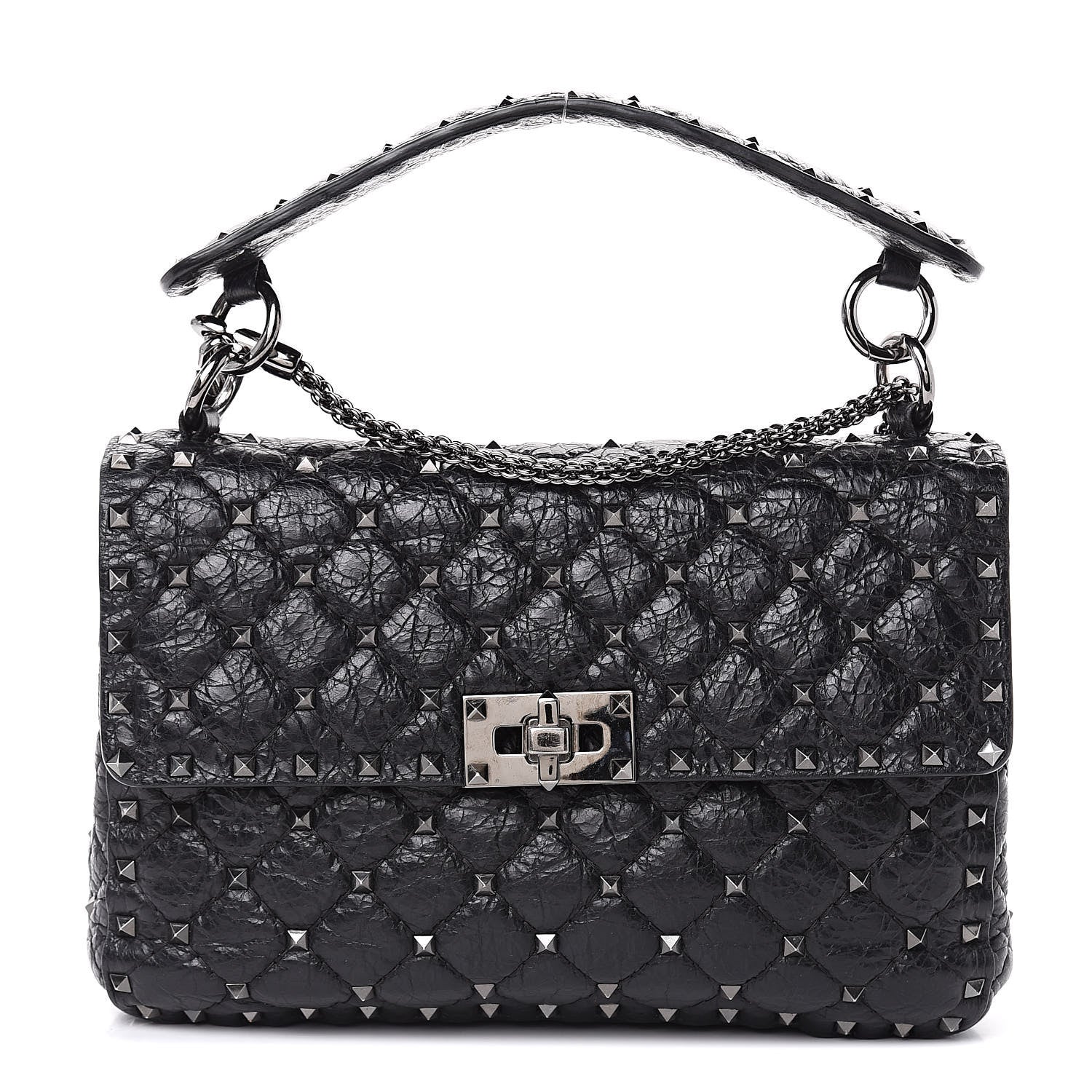 Valentino Garavani Craquele Nappa Medium Rockstud Spike Shoulder Bag Black 1 of 10