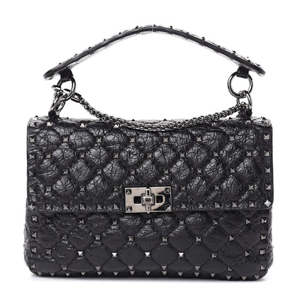 Valentino Garavani Craquele Nappa Medium Rockstud Spike Shoulder Bag Black 1 of 10