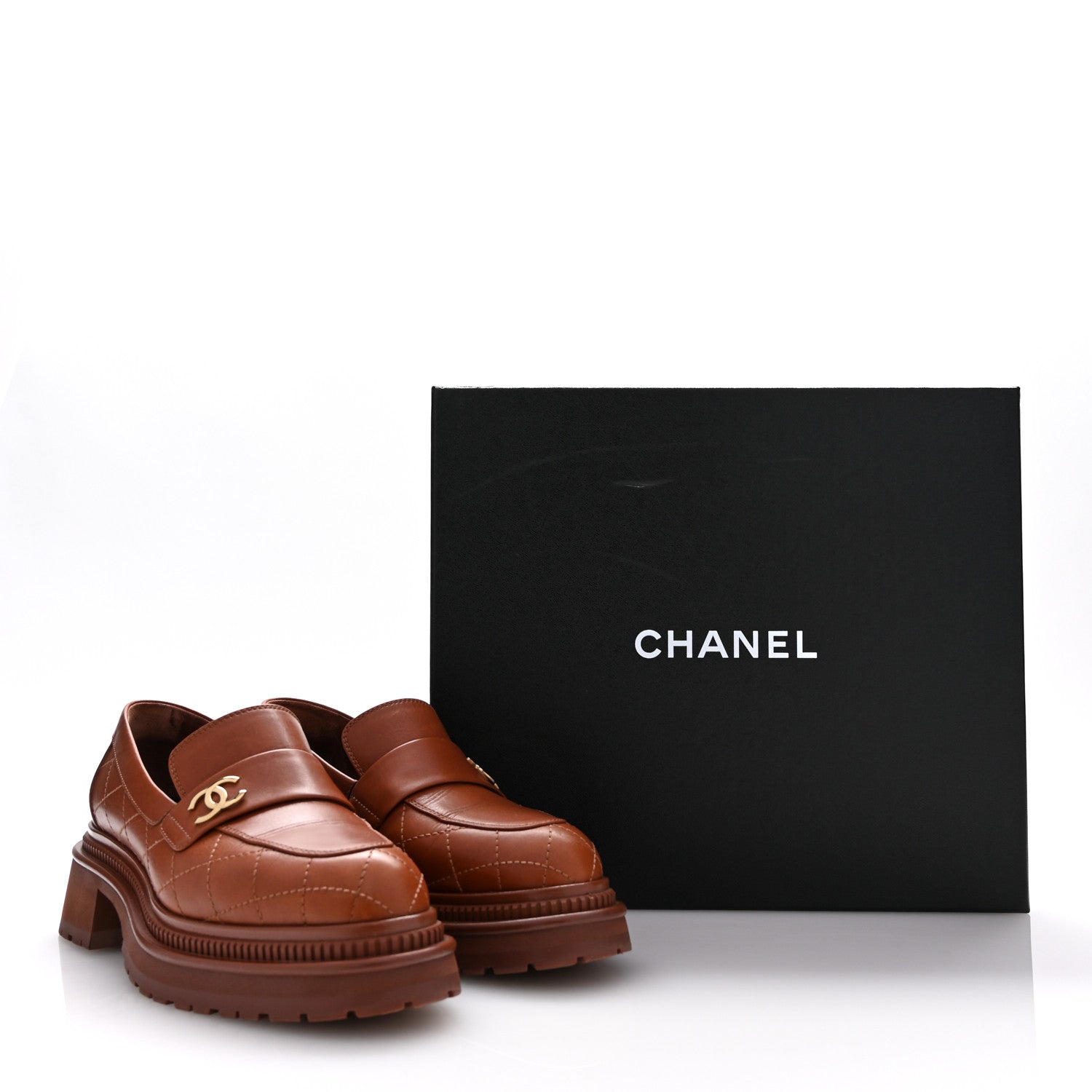 Chanel Calfskin Quilted CC Mocassin Loafers 38.5 Light Brown 11 of 11