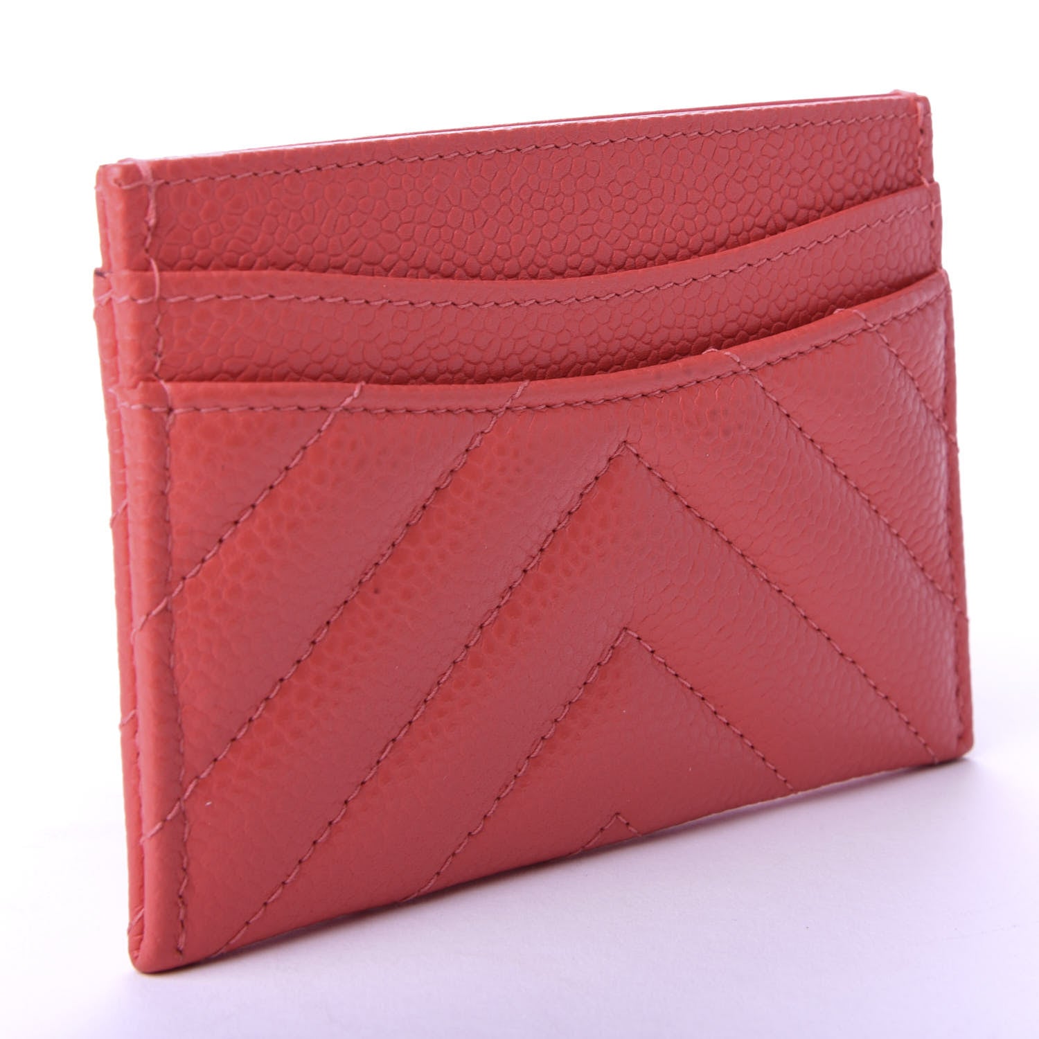 Chanel Caviar Chevron Quilted Card Holder Dark Pink 3 of 9