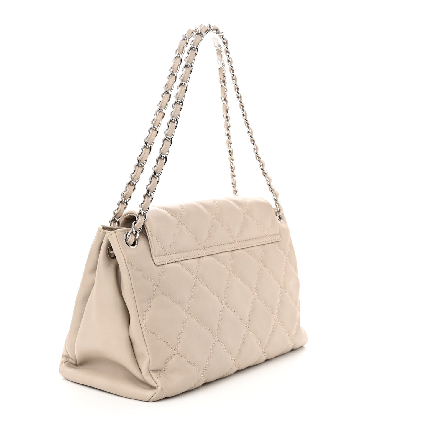 Calfskin Double Stitch Large Hamptons Flap Bag Beige