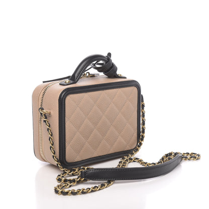 Chanel Caviar Quilted Small CC Filigree Vanity Case Beige Black 3 of 11