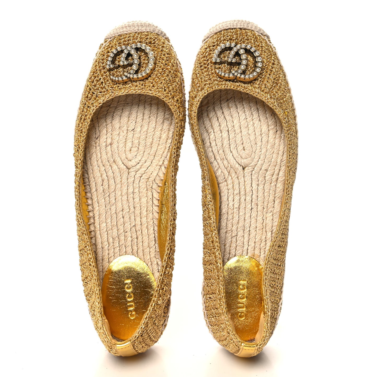 Cotton Malaga Kid Crochet Pearly GG Lilibeth Espadrille 38 Gold