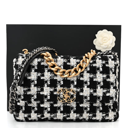 Chanel Tweed Quilted Large Chanel 19 Flap Black Ecru White 11 of 11