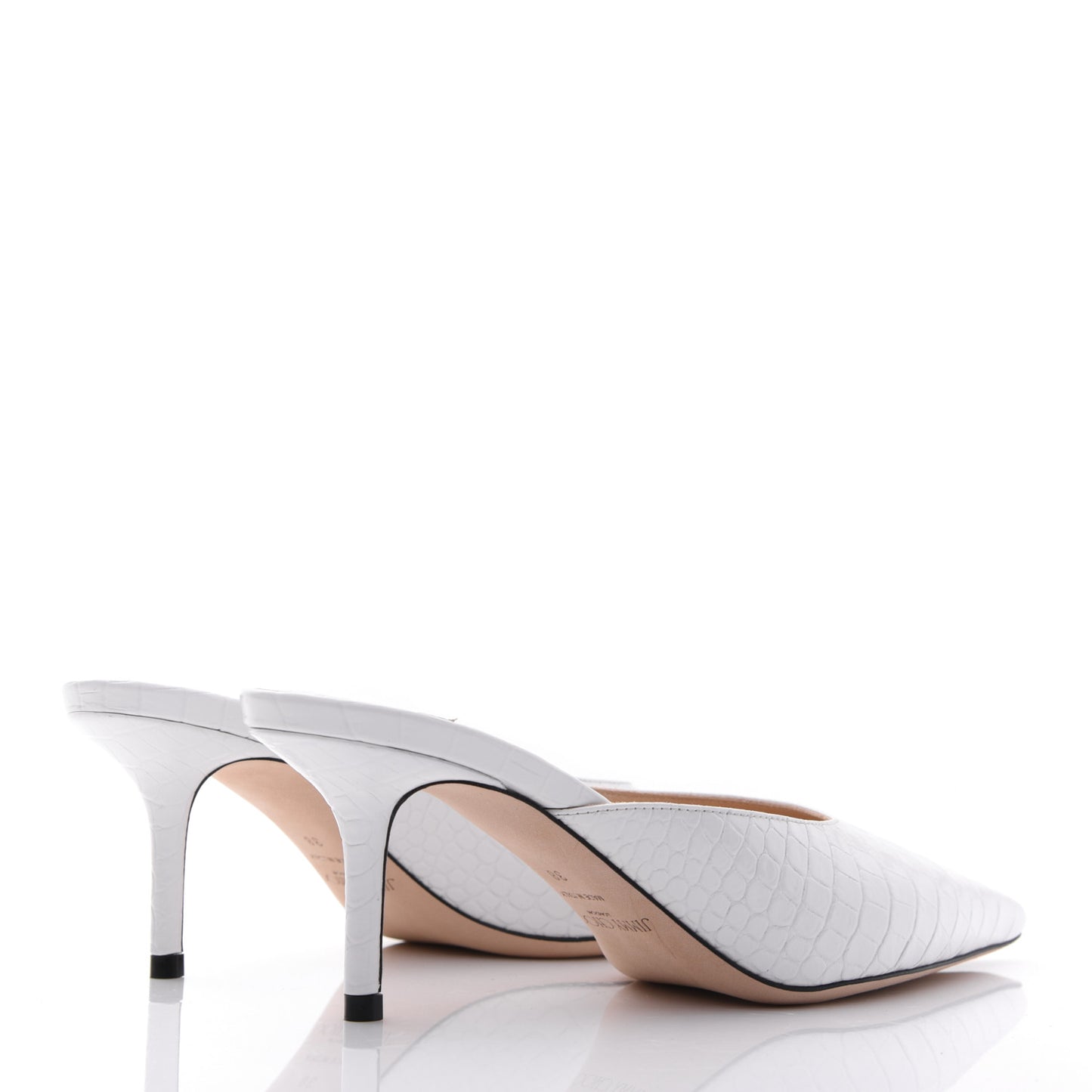 Calfskin Crocodile Embossed Rav 65 Mule Pumps 38 Latte