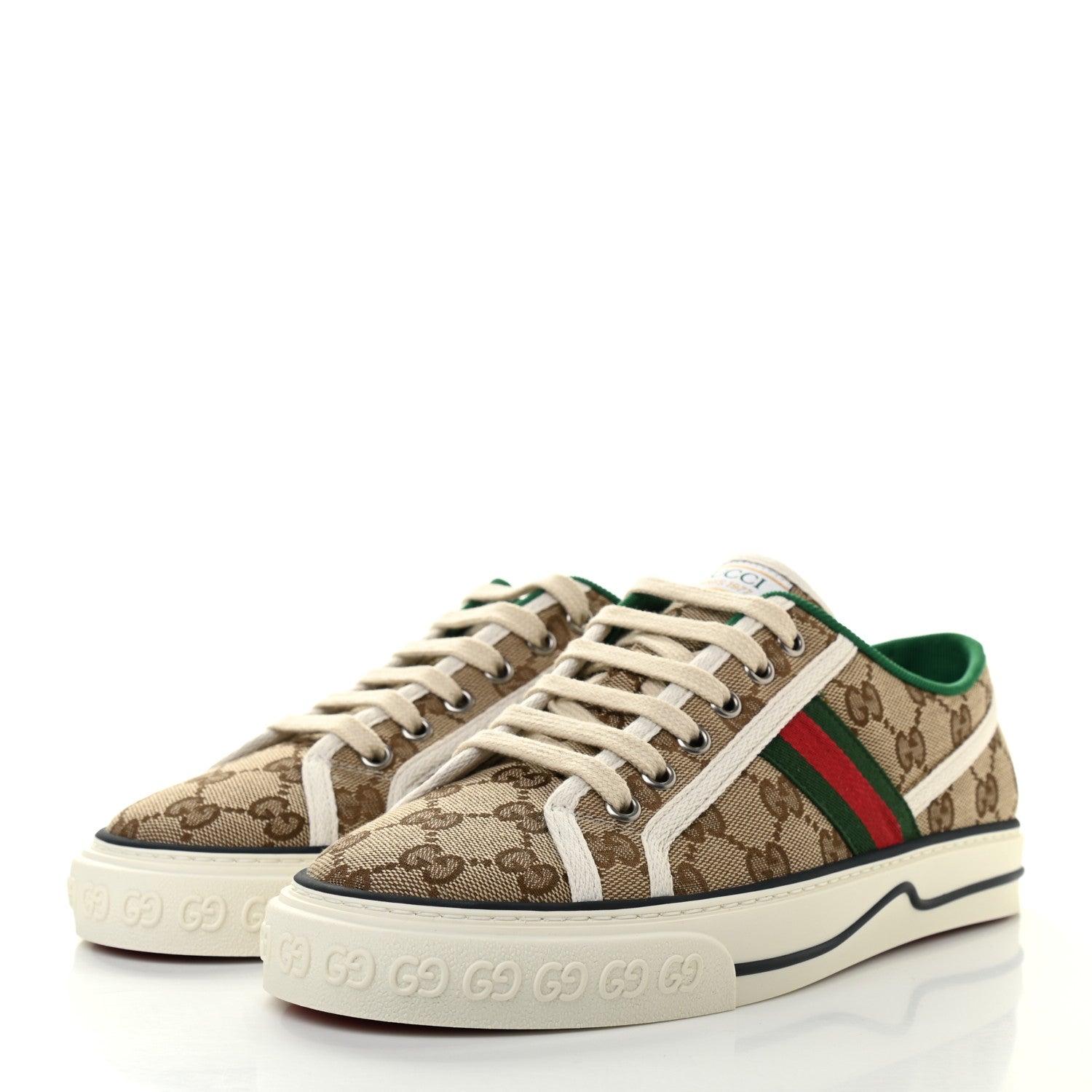Gucci GG Monogram Web Womens 1977 Tennis Sneakers 39 Beige Ebony Mystic White 3 of 7