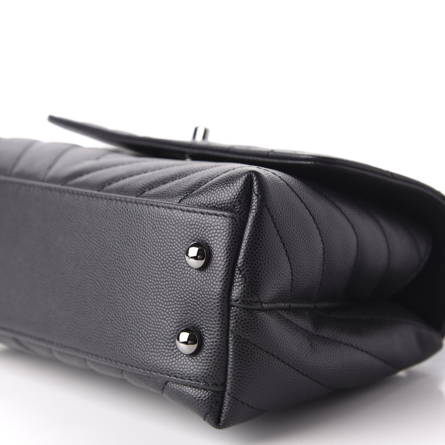 Caviar Chevron Quilted Mini Coco Handle Flap Dark Grey