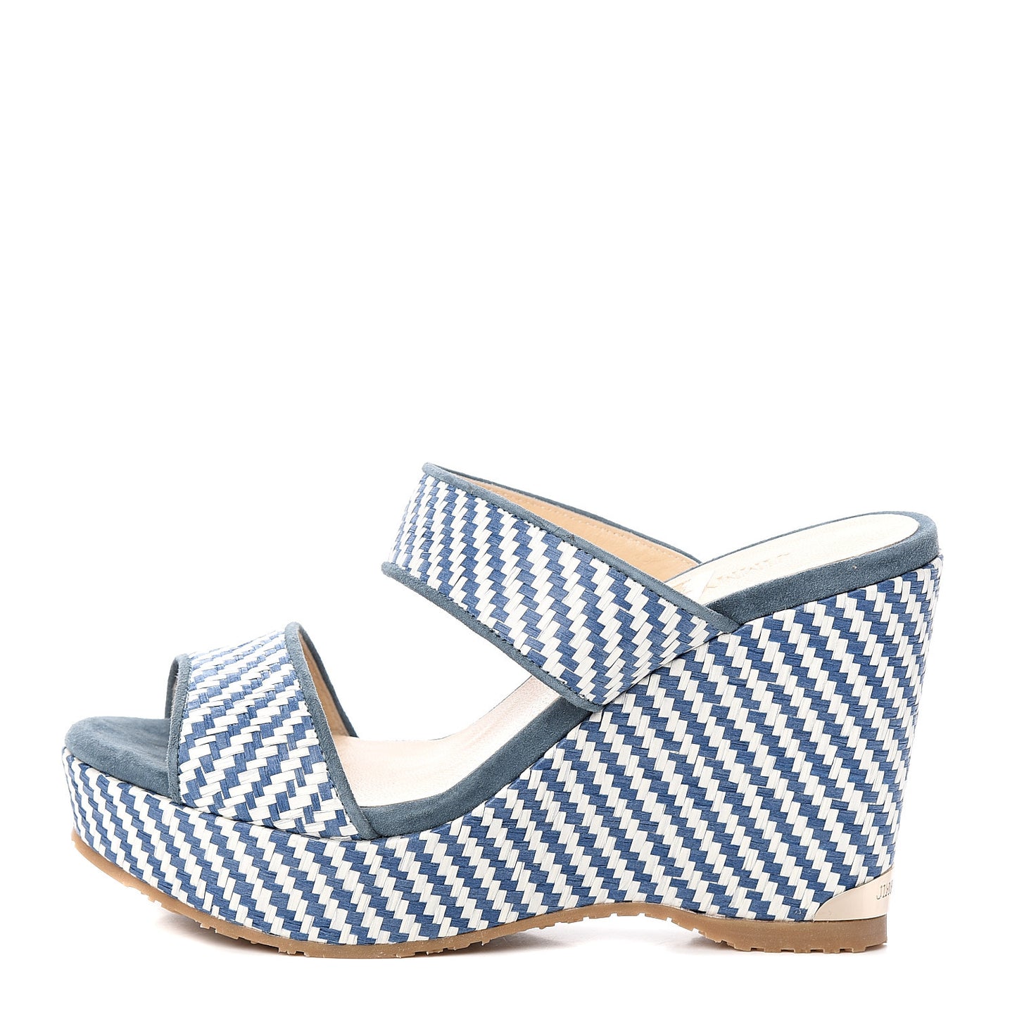 Woven Raffia Stripe Parker Wedge Sandals 36.5 Dusk Blue