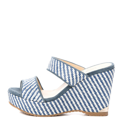 Jimmy Choo Woven Raffia Stripe Parker Wedge Sandals 36.5 Dusk Blue 1 of 8